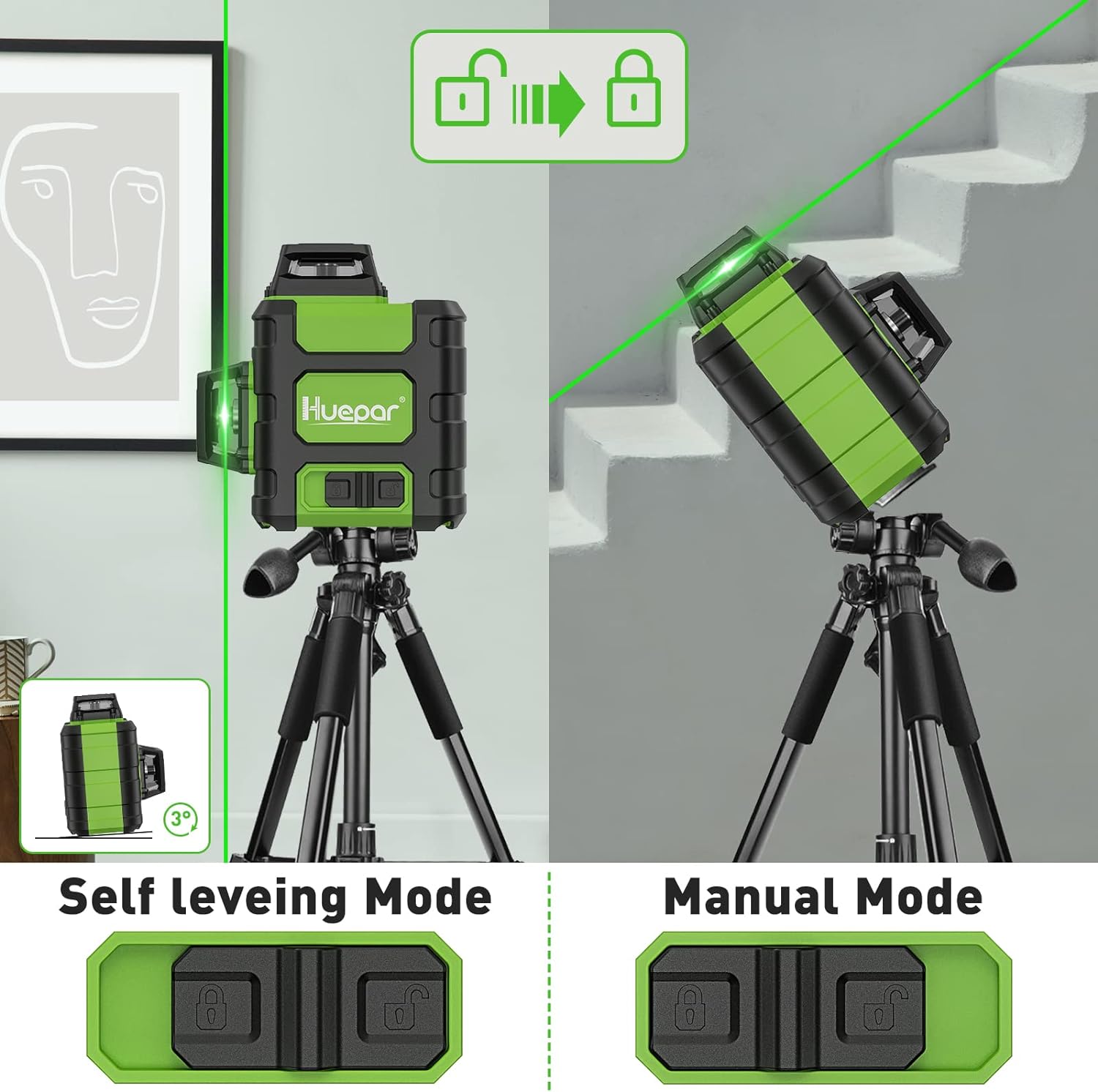 Huepar 3D 레이저 레벨 Osram 녹색 빔 셀프 - Line Laser Level Magnetic Bracket 리뷰 및 가격
