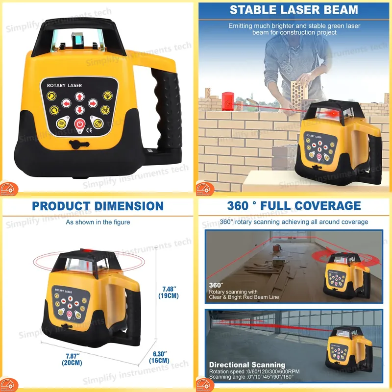 360도 회전식 자체 수평 조절 레이저 레벨 수평 수직 - Rotary Laser Level 500M Range 리뷰 및 가격