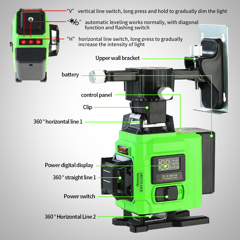 도매 그린 레이저 레벨 - 4D 16라인 디지털 디스플 - Laser Level Outdoor Bright Green 리뷰 및 가격