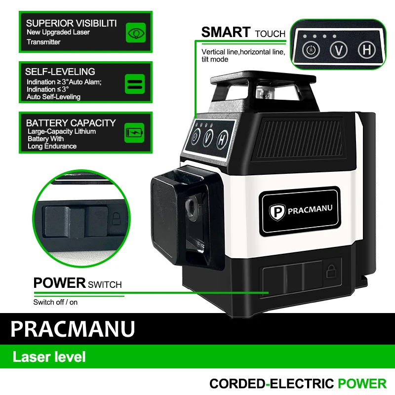 Pracmanu 미니 12 라인 3D 레이저 레벨 36 - Laser Level 3D Cross Line Self Leveling 리뷰 및 가격