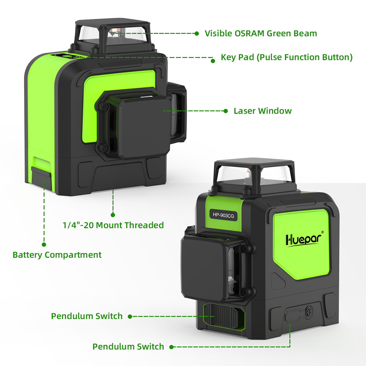 Huepar 903CG 세트, 오스람 그린 레이저 빔  - Laser Level 3D Cross Line Self Leveling 리뷰 및 가격